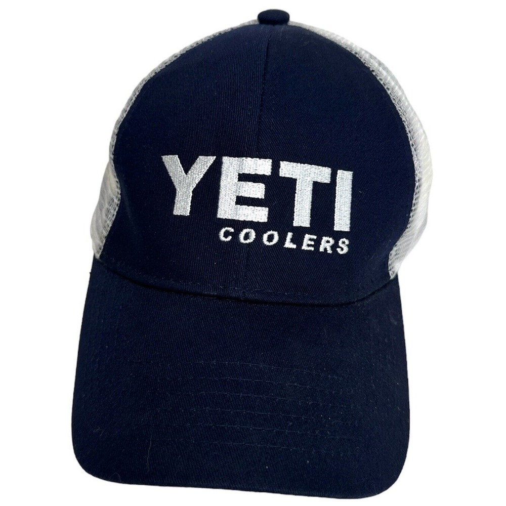 YETI Coolers Trucker Hat Navy Blue White Mesh Cap Adjustable